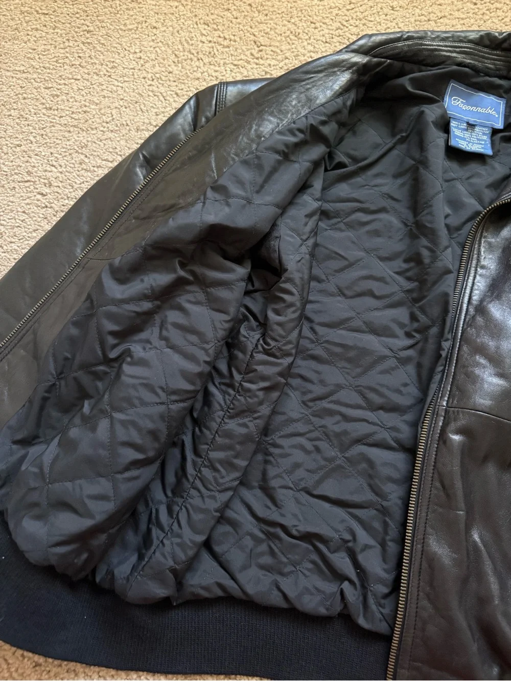 Faconnable Men's Black Leather Bomber Jacket